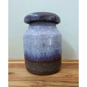 Studio Pottery Lidded Jar Signed ROB Purple Speckled Glaze Stoneware Canister